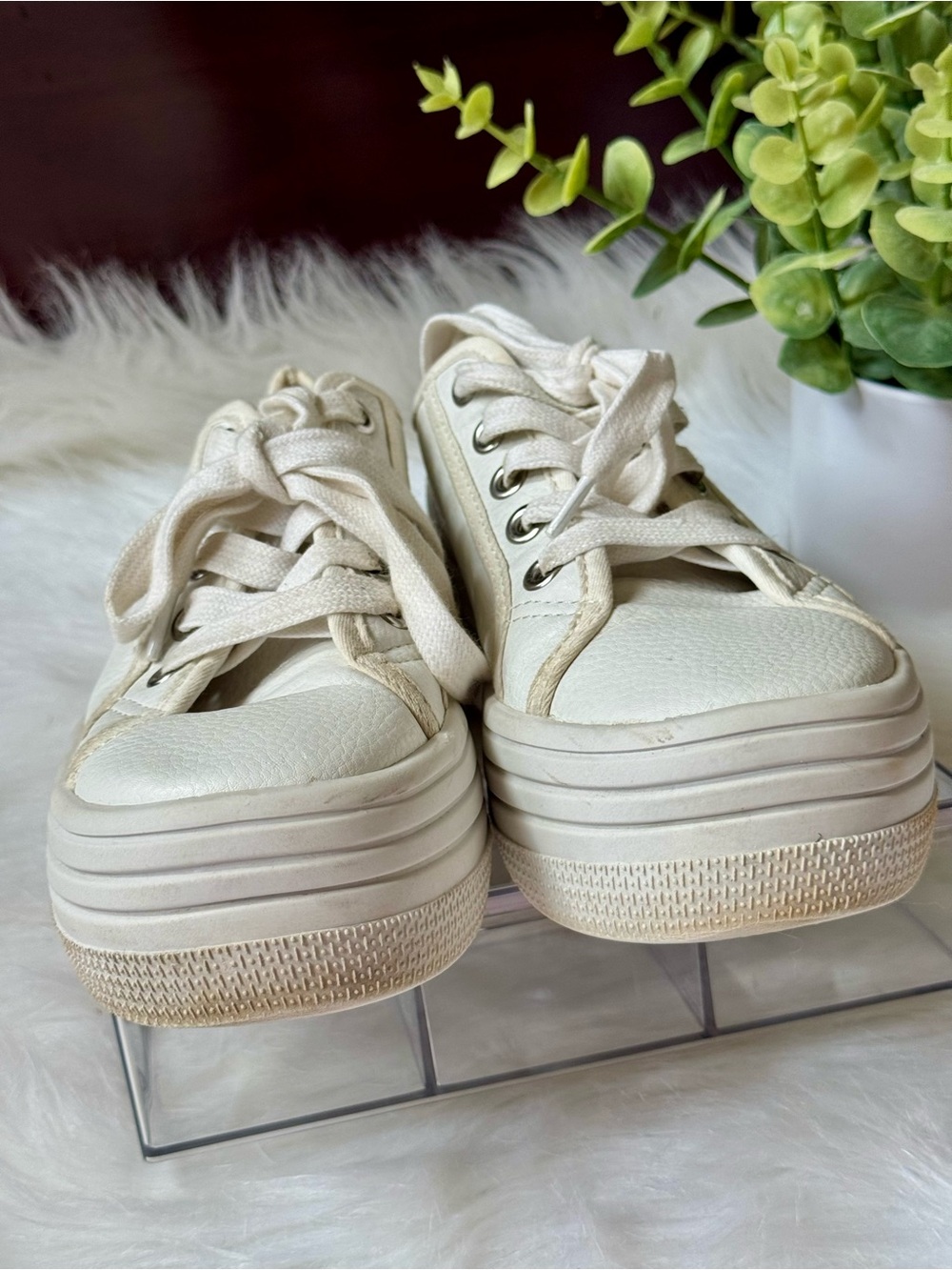 Steve Madden Bobbi30 White Platform Lace-Up Sneakers Size 7M Chunky Casual Shoes - Picture 8 of 11